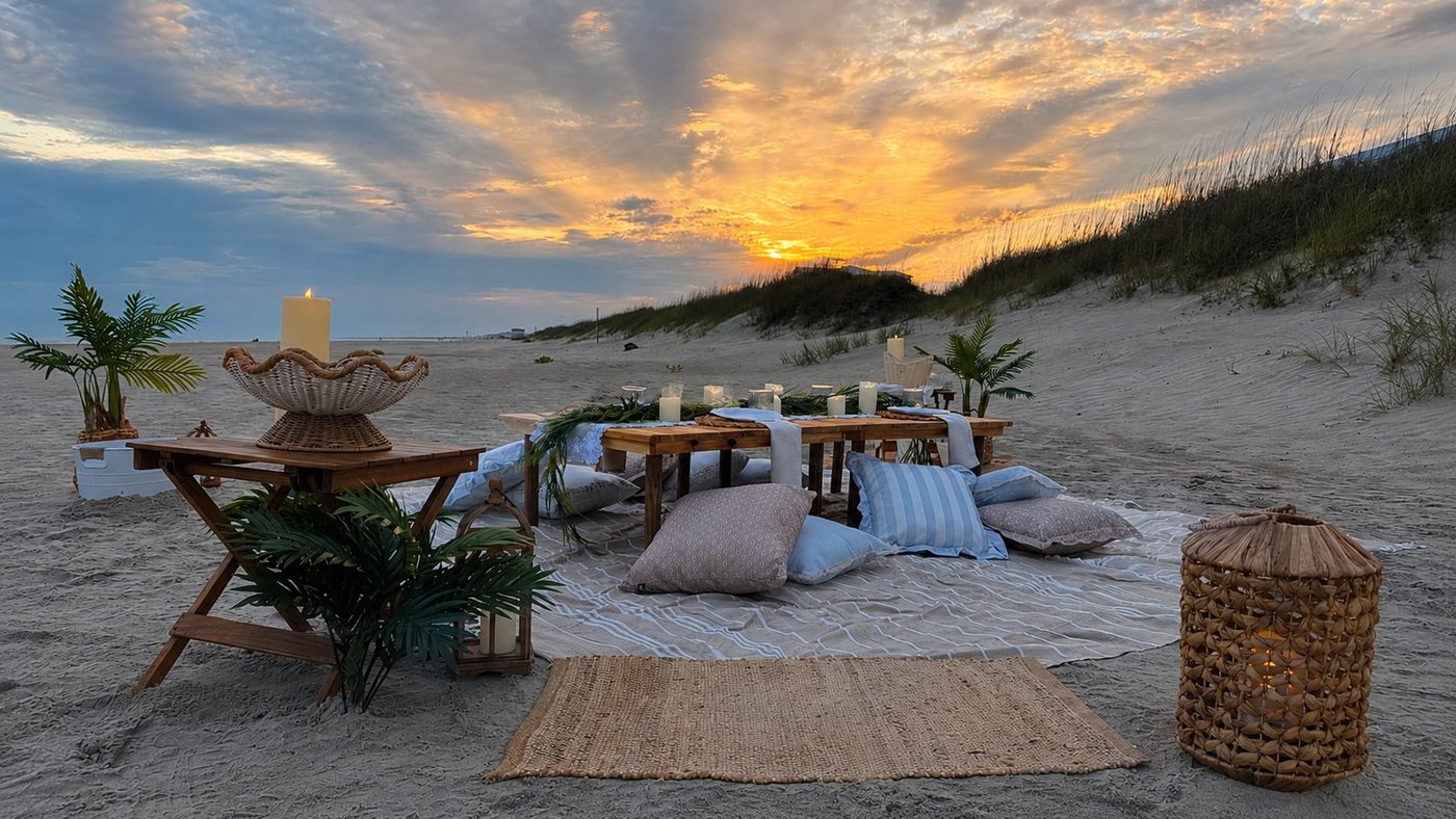 Beach table setting for four